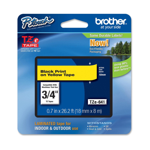 Brother TZe-641 - Adesivo standard - nero su giallo - Rotolo (1,8 cm x 8 m) 1 cassetta(e) nastro laminato - per P-Touch PT-D460, D610; P-Touch Cube PT-P910; P-Touch Cube Pro PT-P910